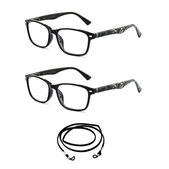 2 PairNewbee Fashion - "Way" Slim Fit Vintage Style Two Tone Reading Glasses with Landyard, 2 Black/Sliver, +1.25