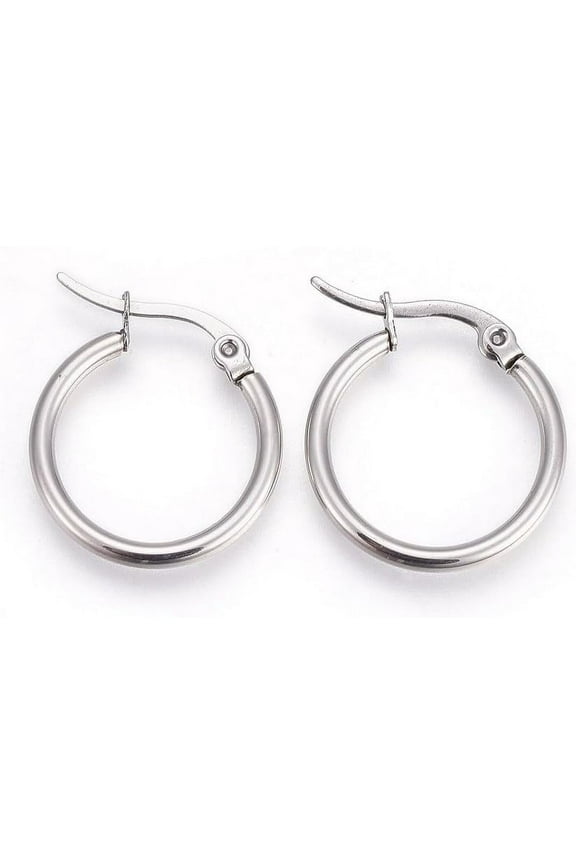 2 Pairs 15mm 304 Stainless Steel Hoop Earrings Earrings Ring Shape for Women Men Unisex Jewelry and Craft Material