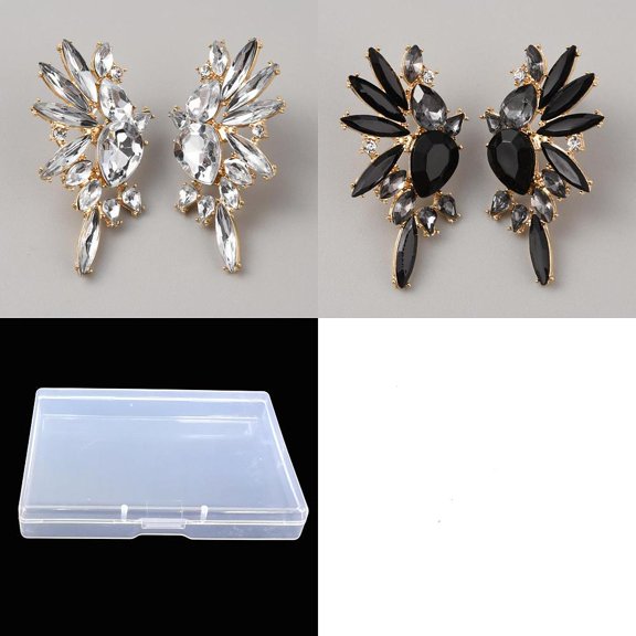 2 Pairs 2 Colors Bling Rhinestone Wings Stud Earrings Light Gold Alloy Jewelry for Women Mixed Color 48.5x26.5x5mm Pin: 0.7mm 1 Pair/color