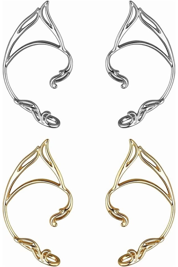 2 Pairs 2 Colors Elves Cuff Earrings Mixed Color Cartilage Ear Cuff Adjustable Ear Clip Wrap Around Earring No Piercing