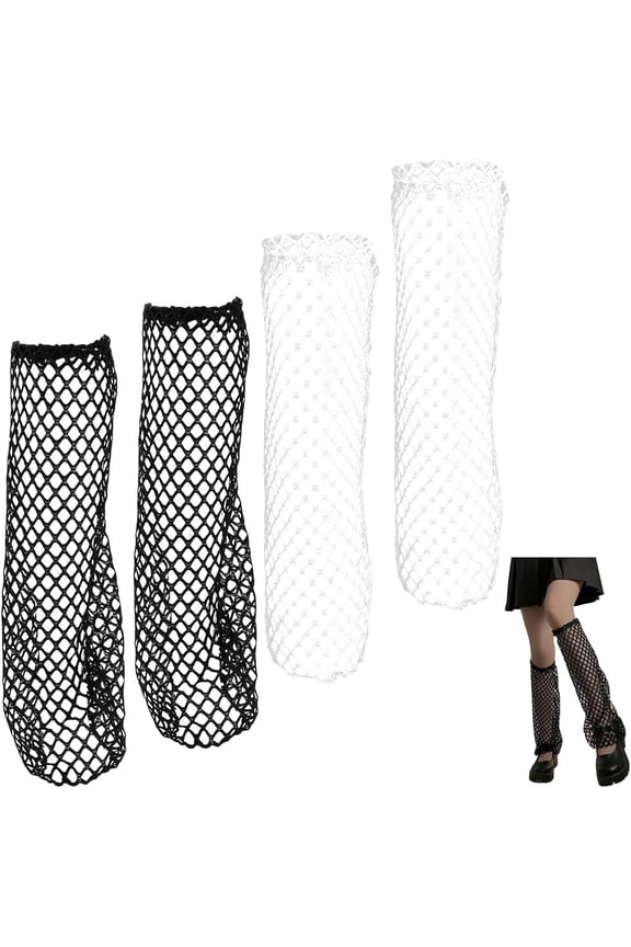2 Pairs 2 Colors Fish Net Socks Long Soft Sheer Mesh Leg Warmers Hollow Out Breathable Fabric Summer Lace Netting Polyester Sock for Woven Dancing Party Festival Clothing Accessories Decor Colorful