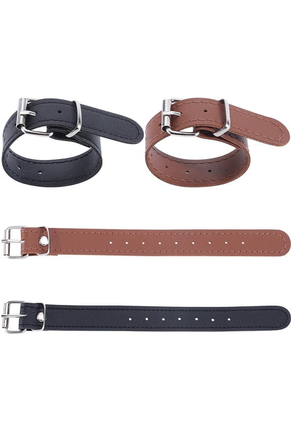 2 Pairs 2 Colors Imitation Leather Belt for Bike Basket Fixation with Iron Findings Mixed Color 225x20x1.5mm 1 pair/color