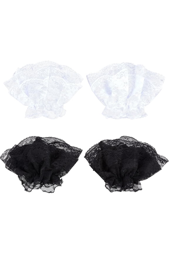2 Pairs 2 Colors Lolita Lace Cuffs Steampunk Wrist Cuff Lace Women's Novelty Gloves Prom Gloves for Women Driving Wedding Party Dress 1bag