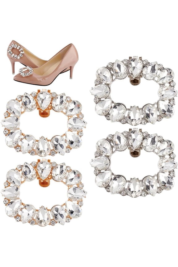 2 Pairs 2 Colors Rectangle Rhinestone Shoe Clips Shoes Buckle Removable Shoe Decorations Alloy Shoe Decorative Clips for Wedding Party High Heels for DIY