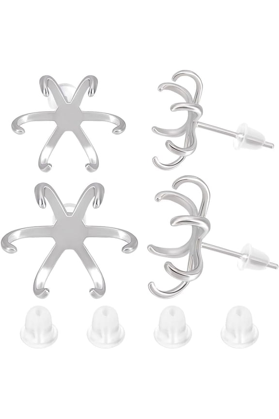 2 Pairs 2 Size Stud Post Claw Earring Blanks 925 Sterling Silver 6 Claws Earring Post Settings for DIY DIY Stud Earrings Jewelry Making