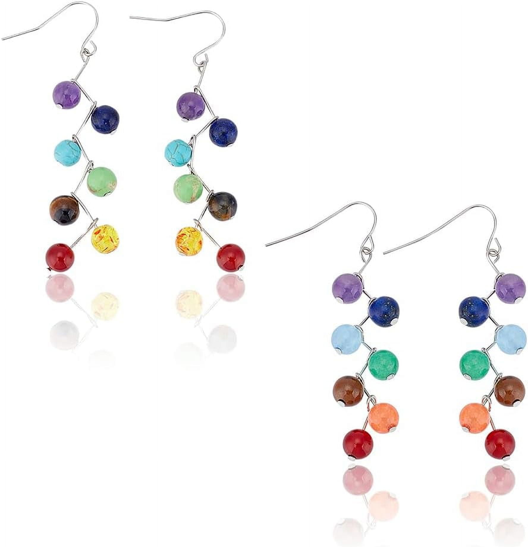UNICRAFTAL 2 Stili Di Orecchini Lunghi Pendenti A Cerchio Con Perline Chakra E Cristalli - Gioielli Da Donna In Acciaio E Lega - 2