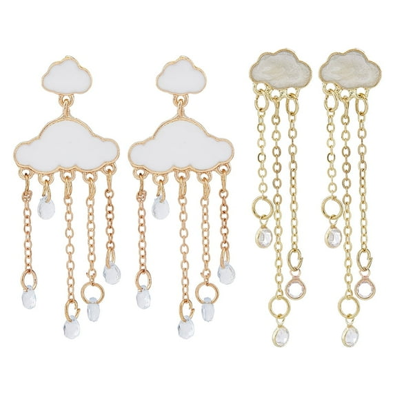 2 Pairs 2 Style Alloy Cloud Chandelier Earrings Cubic Zirconia Tassel Earrings Golden 65~69x13.5~23mm 1 pair/style
