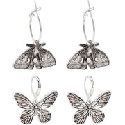 2 Pairs 2 Style Moth Butterfly Zinc Alloy Dangle Hoop Leverback Earrings Insect Jewelry for Women Silver 2745mm Pin 0.60.7mm