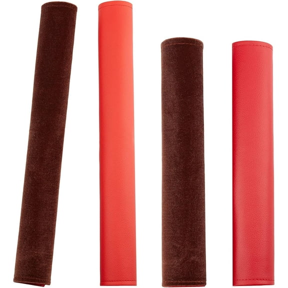 2 Pairs 2 Style Pleuche with PU Leather Door Handle Protective Casing Coconut Brown 1 pair/style