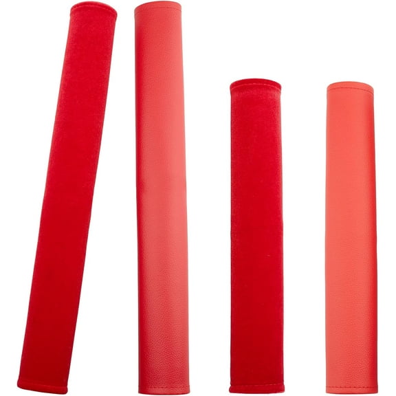 2 Pairs 2 Style Pleuche with PU Leather Door Handle Protective Casing Red 1 pair/style