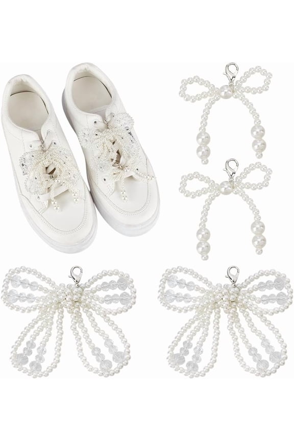 2 Pairs 2 Styles Pearl Shoe Charms White Bowknot Shoe Decorations Jewelry Pearl Shoes Decoration
