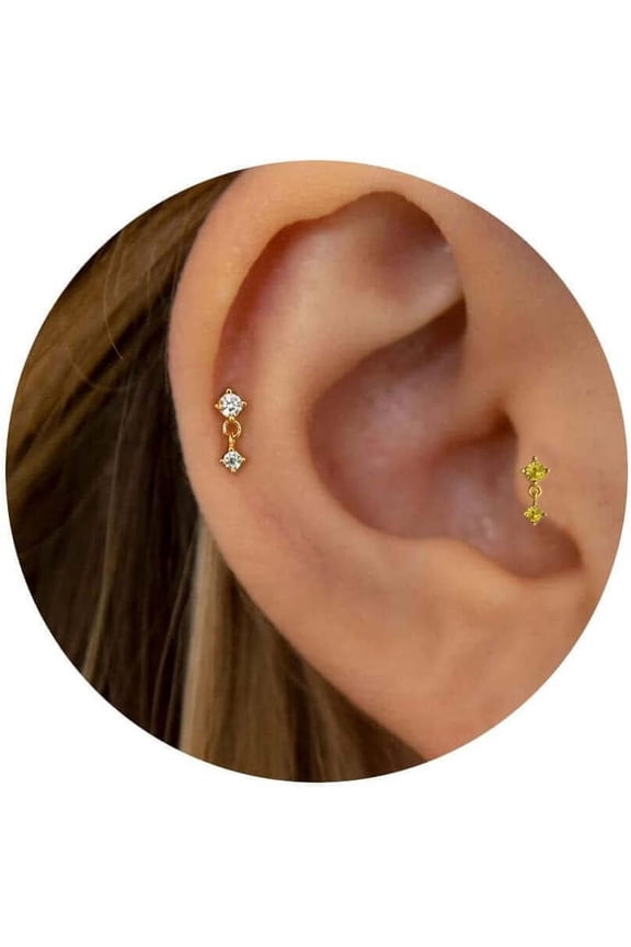 2 Pairs 20G/18G/16G Dainty Stud Earrings, Cubic Zirconia Screw Flat Back Drop Earrings & Tiny Birthstone Dangle Earrings[Z7300]