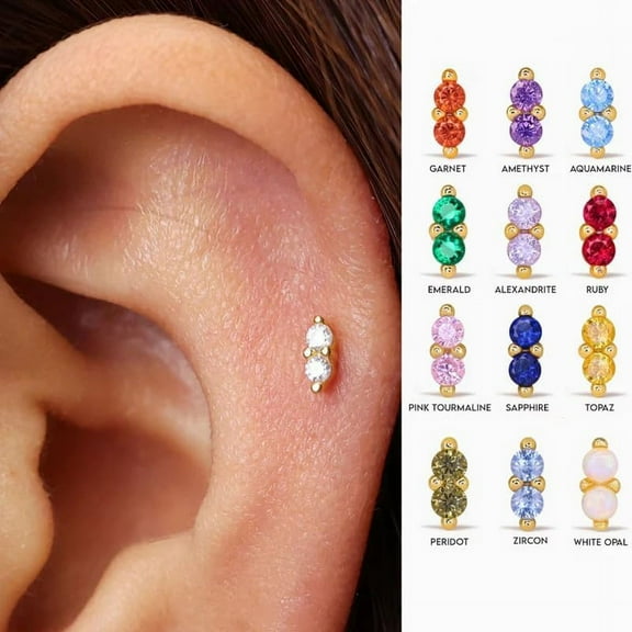 2 Pairs 20G/18G/16G Dainty Stud Earrings, Cubic Zirconia Screw Flat Back Op Earrings & Tiny Birthstone Dangle Earrings[Z4626]