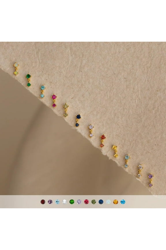 2 Pairs 20G/18G/16G Dainty Stud Earrings, Cubic Zirconia Screw Flat Back Op Earrings & Tiny Birthstone Dangle Earrings[Z4636]