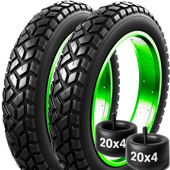 20x4.0 Fat E-Bike 2 Tires & 2 Tubes. All-Terrain Bicycle Foldable Tires with Directional Pattern & Schrader Valve Inner Tubes