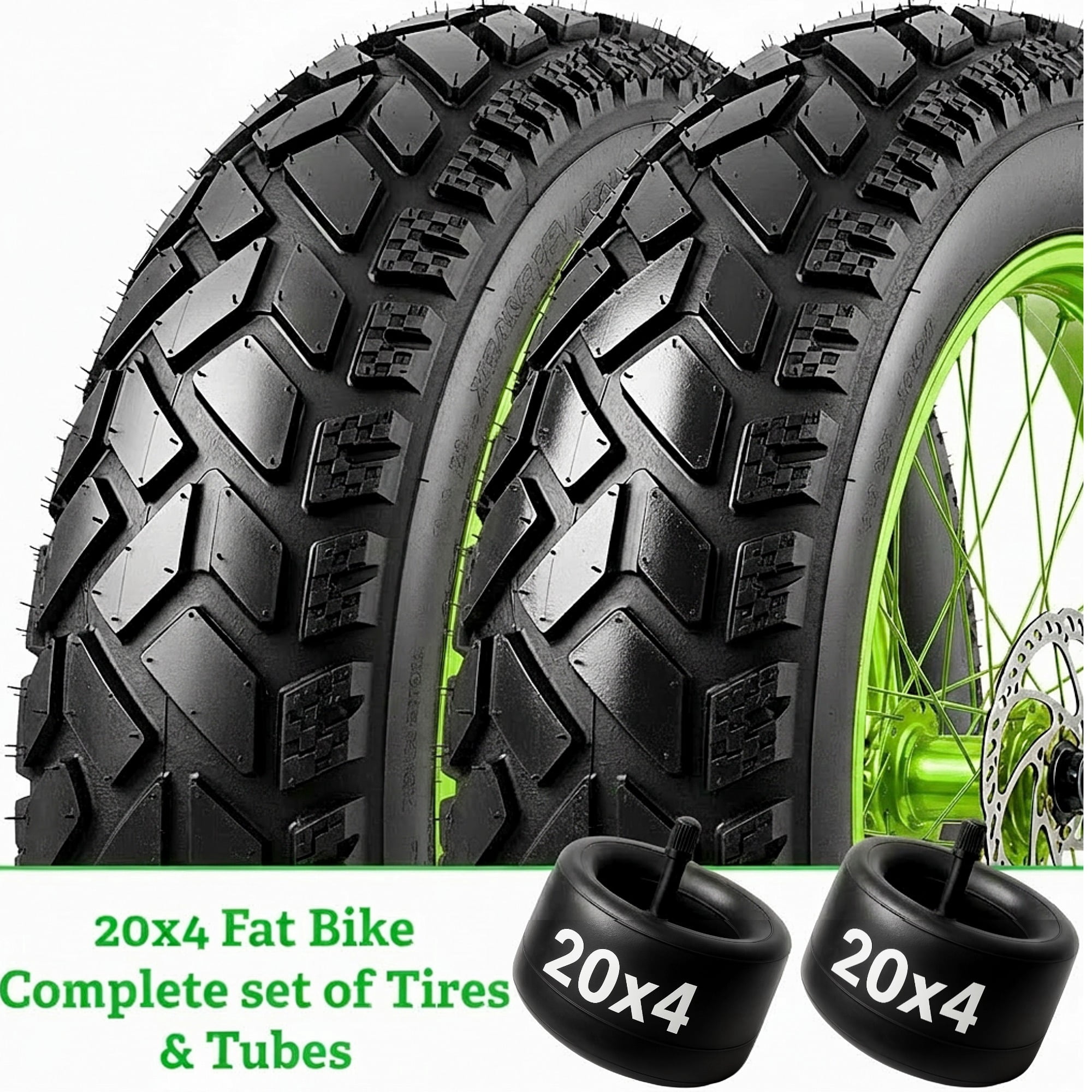 20x4.0 Fat E-Bike Tire Kit - Puncture Resistant Heavy Duty All-Terrain Tires & Schrader Tubes