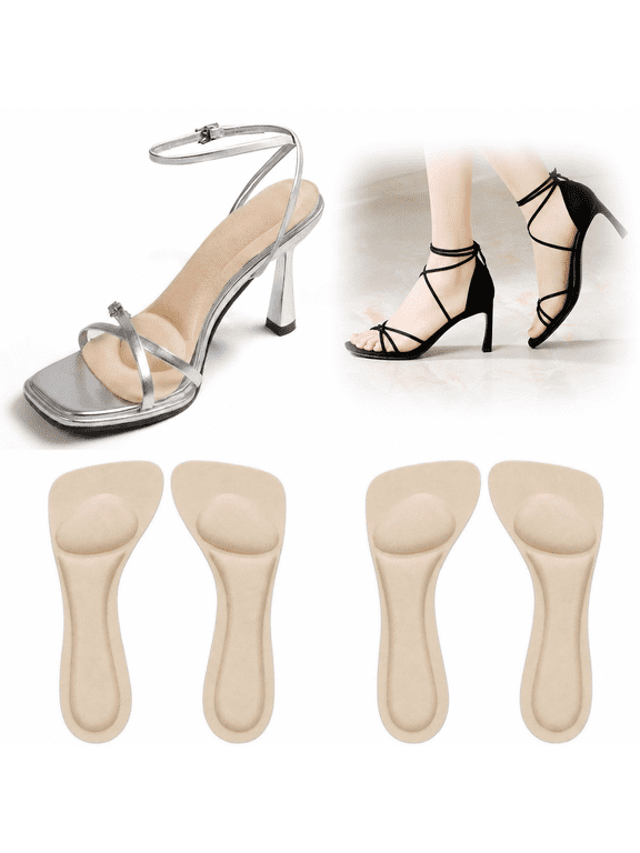2 Pairs 3/4 Heel Cushion Inserts for Women, Beige Invisible Shoe Pads for High Heels Sandals and Flats, Anti-Slip Comfort Insoles for Ball of Foot
