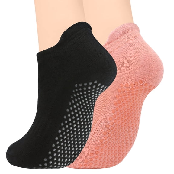 2 Pairs/3 Pairs Non-Slip Fitness Yoga Socks with Grip Barre Dance Cushion Bottom Breathable Short Ankle Socks for Women