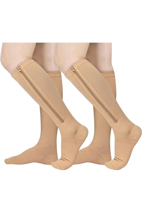 2 Pairs/3 Pairs Zipper Compression Socks, 15-20 mmHg Closed Toe Compression Stocking with Zipper for Women and Men