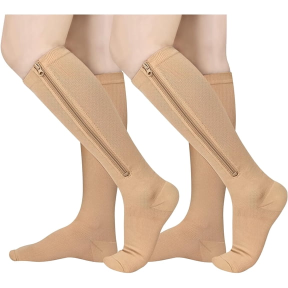 2 Pairs/3 Pairs Zipper Compression Socks, 15-20 mmHg Closed Toe Compression Stocking with Zipper for Women and Men