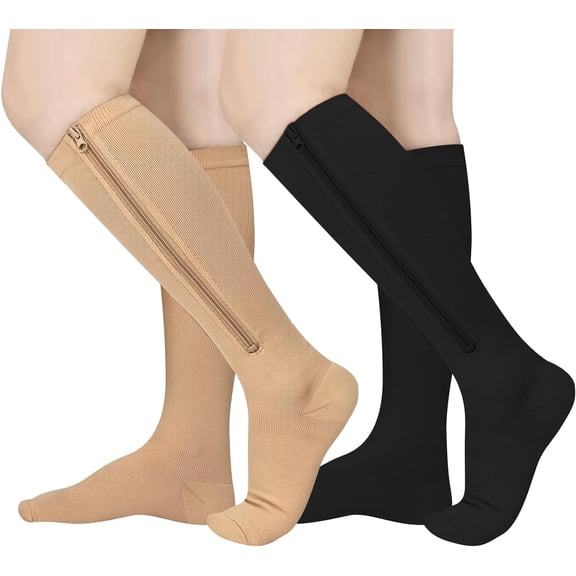 2 Pairs/3 Pairs Zipper Compression Socks, 15-20 mmHg Closed Toe Compression Stocking with Zipper for Women and Men