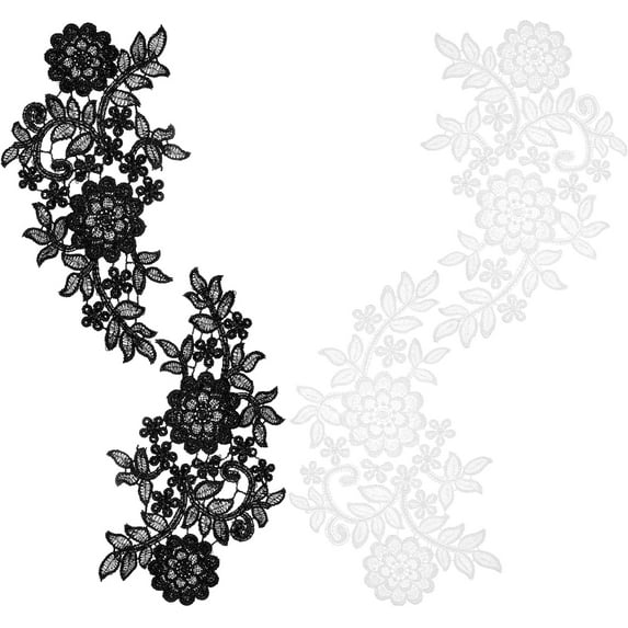 2 Pairs 3D Lace Applique Flowers Patches Garment Applique Embroidery DIY Wedding Dress Sewing Clothing Accessories Black&White