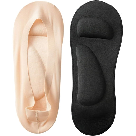 2 Pairs 3D Padded Women's No Show Nylon Socks Sponge Cushion Liner