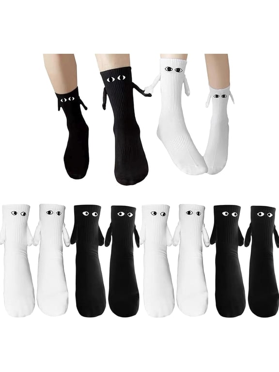 4 Pairs Holding Hands Socks - Magnetic, Funny Friendship Socks for Lovers & Friends