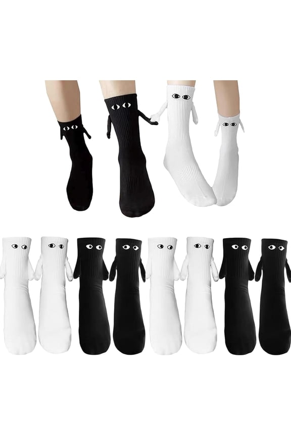 4 Pairs Holding Hands Socks - Magnetic, Funny Friendship Socks for Lovers & Friends