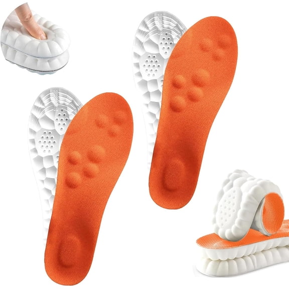 2 Pairs 4D Cloud Insoles for Men & Women,Memory Foam Cloud Insoles with Arch Support,2026 New Comfortable and Breathable Massage Shoe Inserts,Trim to Fit All Shoe Types Orange 47-48