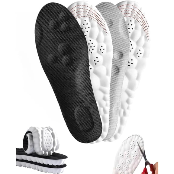 2 Pairs 4D Cloud Insoles for Women and Men, Super Soft Massage Memory Foam Insoles,Arch Support Foot, Pain Relief Plantar Fasciitis Insoles