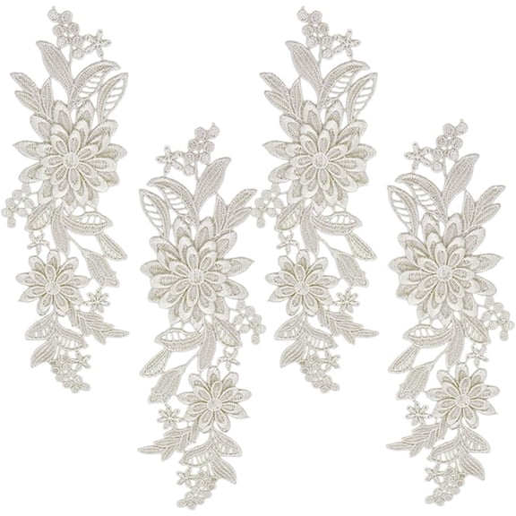 2 Pairs 4Pcs White 3D Flowers Lace Applique Sew On Embroidered Floral Appliques Vintage Soild Polyester Embroidery Patches