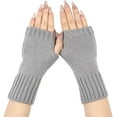 thumbnail image 1 of 2 Pairs Acrylic Fiber Knitted Mittens Fingerless Gloves Winter Warm Stretch Long Sleeve for Women Light Grey 200~210x70mm, 1 of 1