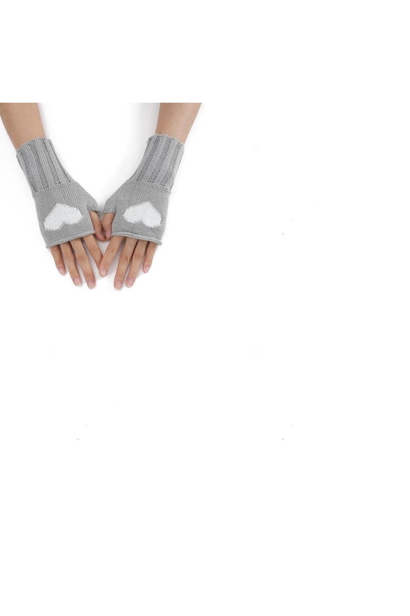 2 Pairs Acrylic Fiber Yarn Knitting Fingerless Gloves Two Tone Heart Pattern Winter Warm Gloves with Thumb Hole Dark Gray 200x85mm for DIY