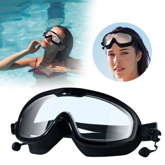 2 Pairs Adult Swimming Goggles, Anti Fog UV Protection Wide View Swim Goggles with Ear Plugs, Leak Proof Comfort Fit Swim Glasses for Men Women Youth, Pool Essentials, 6.3"