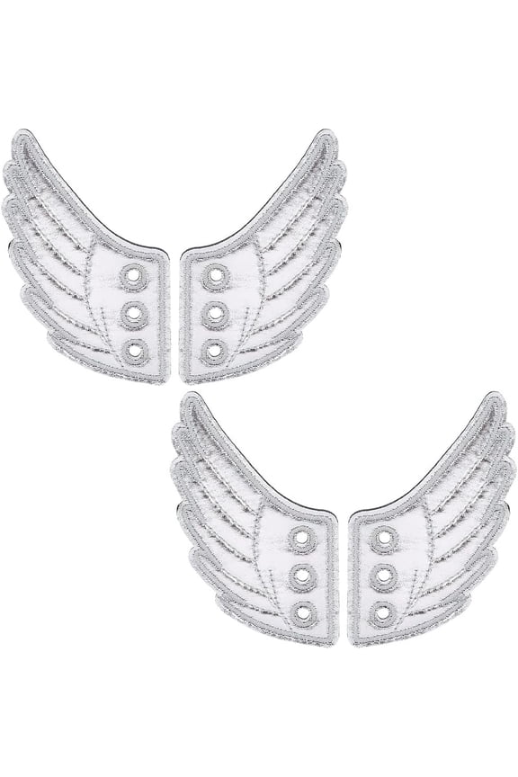 2 Pairs Angel Shoe Wings Accessory Silver Fabric Shiny Charms Shoes Decorations for Daily Sports Style Collocation Fashion Roller Skate High Top Canvas Sneaker Decor Supplies