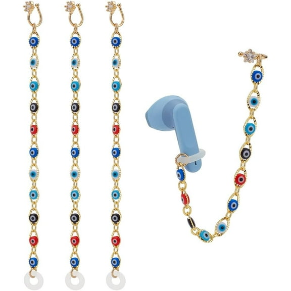 2 Pairs Anti Lost Earring Strap for DIY Airpods Brass Dangle Clip-On Earrings Earbuds Chain with Beads Wireless Earhooks Earphone Holder Connector Compatible with AirPods Pro 3 2 1