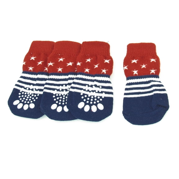 2 Pairs Anti Slip Stars Pattern Knitted Pet Doggie Socks Dark Blue White Red L