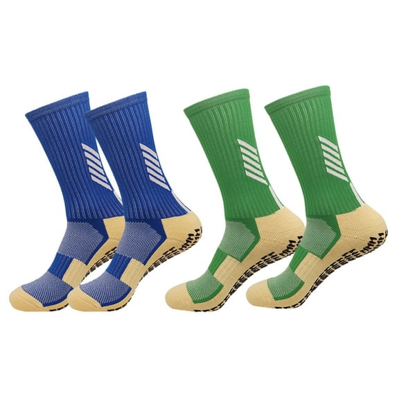 2 Pairs Anti-slip Sport Socks Non-slip Rubber Grip for Football, Rugby, Basketball, Running, Yoga - Color blue+green