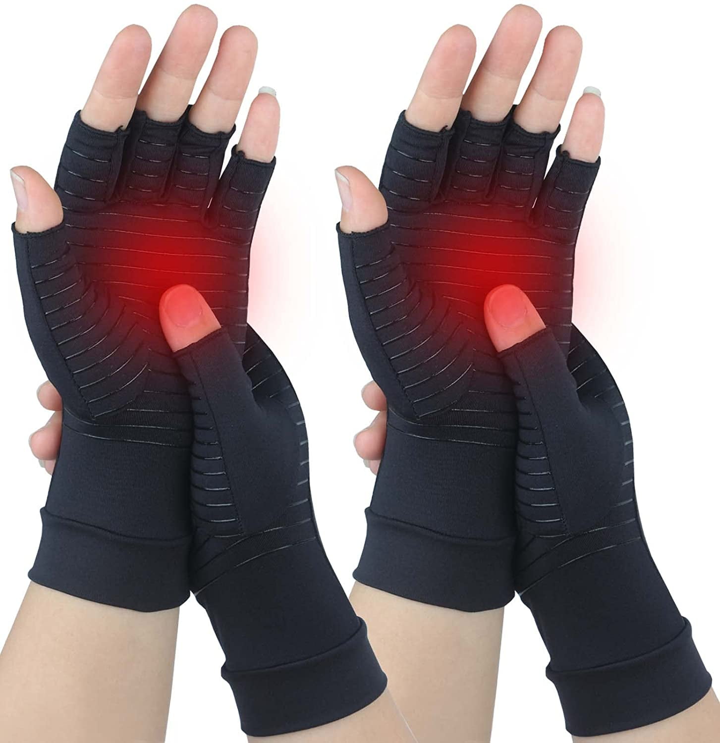 2 Pairs Arthritis Compression Gloves for Women Men, Fingerless