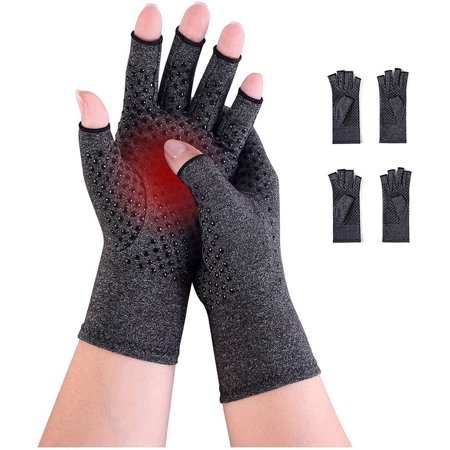 2 Pairs Arthritis Compression Gloves for Women Men, Arthritis Pain Relief, Rheumatoid Osteoarthritis, Carpal Tunnel Relief, Fingerless for Typing and Work (Grey, S)