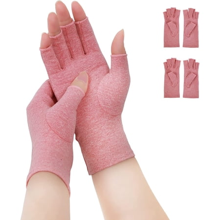 2 Pairs Arthritis Compression Gloves for Women Men, Arthritis Pain Relief, Rheumatoid Osteoarthritis, Carpal Tunnel Relief, Fingerless for Typing and Work (Grey, S)