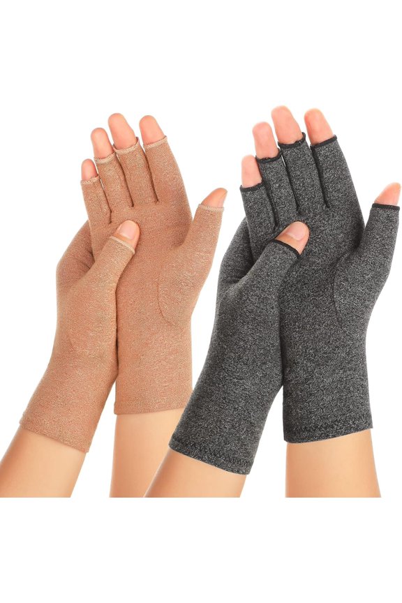 2 Pairs Arthritis Compression Gloves for Women Men, Fingerless Joint Support Hand Gloves for Typing