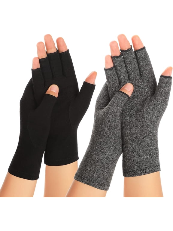 2 Pairs Arthritis Compression Gloves for Women Men, Fingerless Joint Support Hand Gloves for Typing