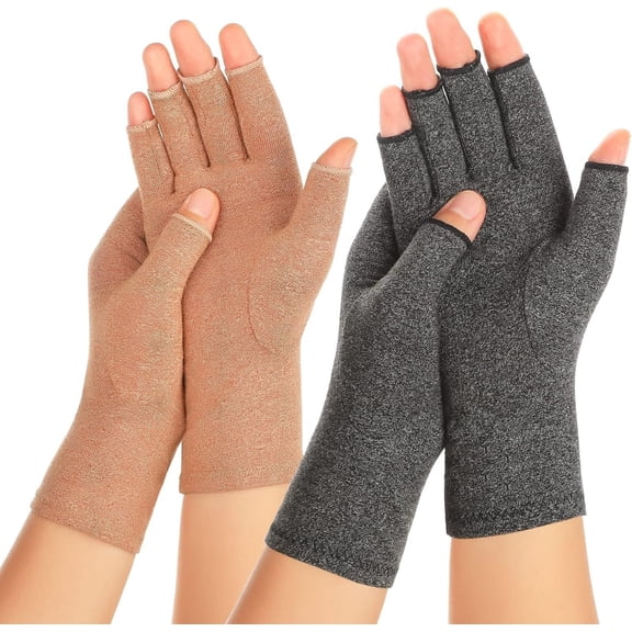 2 Pairs Arthritis Compression Gloves for Women Men, Fingerless Joint Support Hand Gloves for Typing