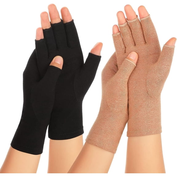 2 Pairs Arthritis Compression Gloves for Women Men, Fingerless Joint Support Hand Gloves for Typing