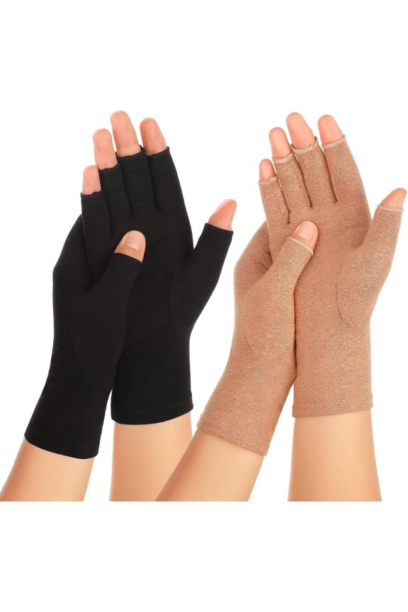 2 Pairs Arthritis Compression Gloves for Women Men, Fingerless Joint Support Hand Gloves for Typing