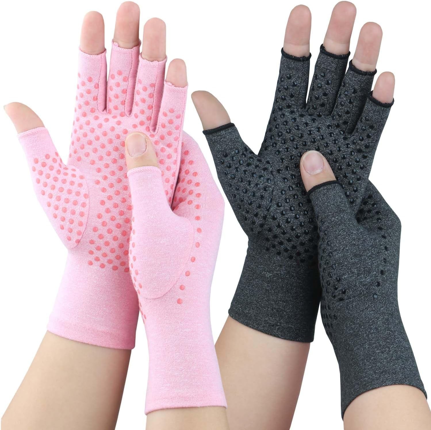 Crowye 8 Pairs Arthritis Compression Gloves Relieve Muscle Pain Fingerless Gloves