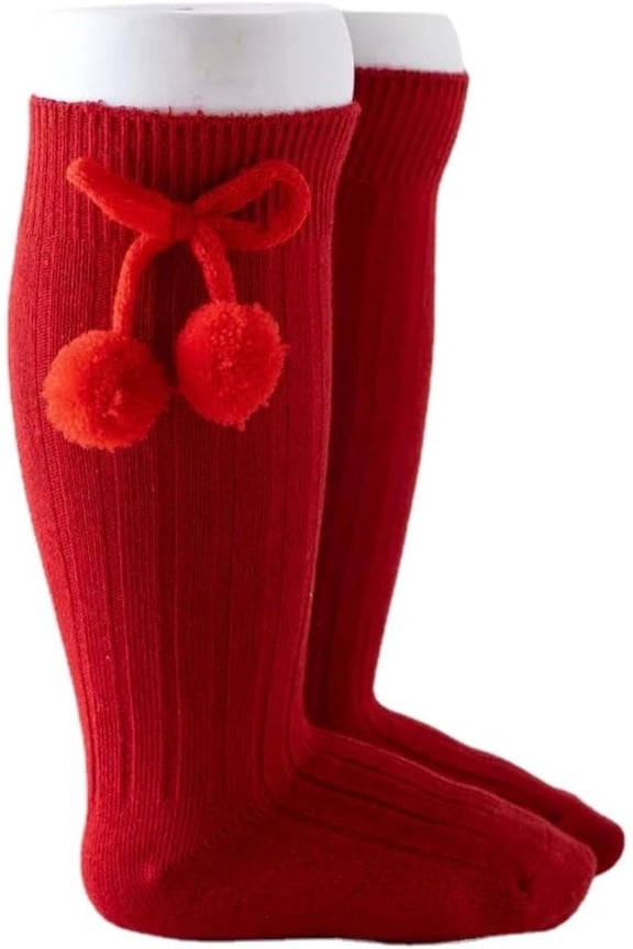 2 Pairs Autumn Winter Baby Stockings with Cute Cherry Ball 0-4Years Toddler Knee High Socks Princess Socks