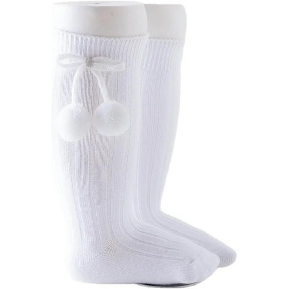 2 Pairs Autumn Winter Baby Stockings with Cute Cherry Ball 0-4Years Toddler Knee High Socks Princess Socks